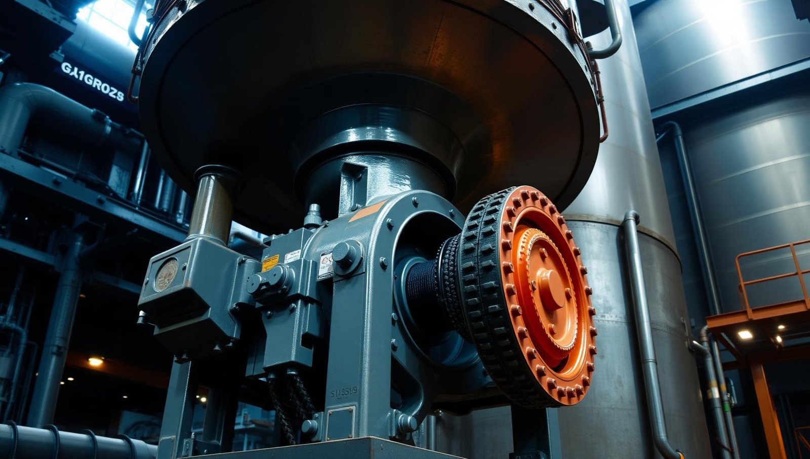 Rotary airlock valve mounted under a silo discharge cone in an industrial plant